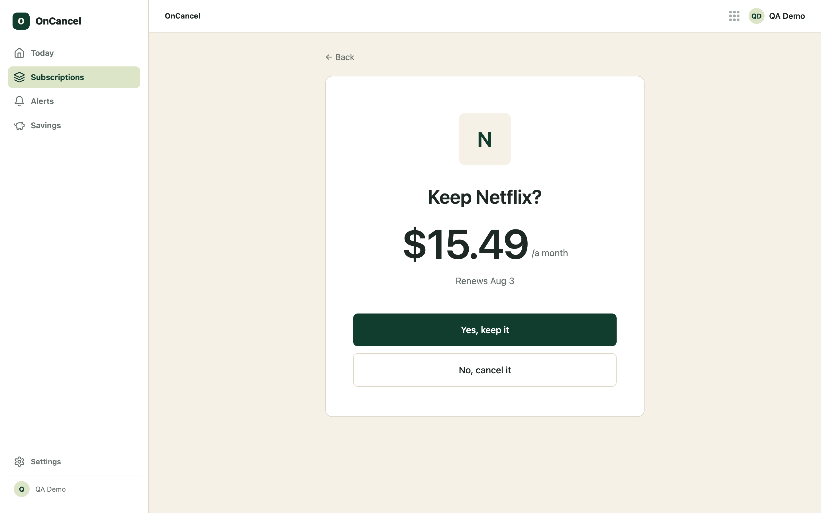 Keep Netflix? — the keep-or-cancel decision for one subscription at $15.49 a month